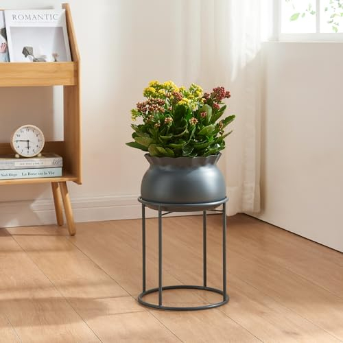 [en.casa] Porte-Plantes Style Intemporel avec Cache-Pot Support de Plantes pour Intérieur Bac à Fleurs pour Salon Chambre Métal 38 x 24 cm Noir