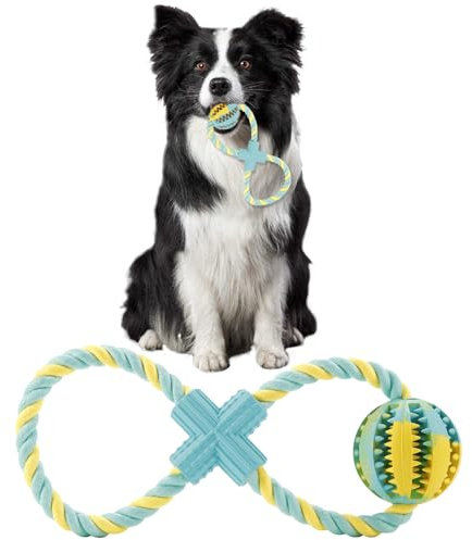 DEWEL Hundespielzeug Ball mit Baumwollseil, Ø7cm Futterball Hund Unzerstörbar, Hundeball für Kleine Große Hunde, Hundezubehör Intelligenzspielzeug für Hunde, Zahnreinigung und interaktives Spielzeug