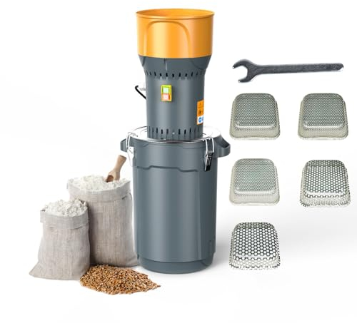 WXFKLDJ Macinino Elettrico per Cereali Macina Mais Macina Mangime Macina Cereali Secchi Senza Polvere da 1000 W con Tramoggia Rimovibile E 5 Setacci Strumento per Macinare Grano,60L