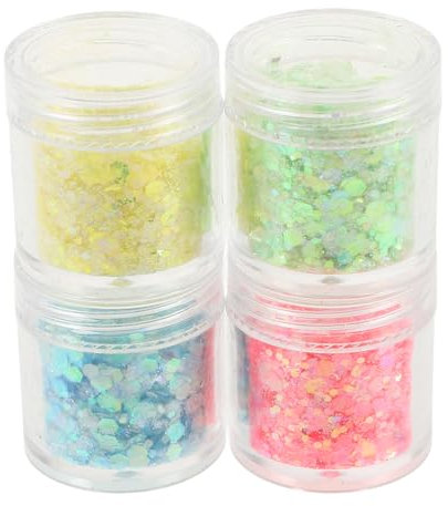 SEWOART Glitzer-Pailletten für Nagelkunst 4 Flaschen leuchtender Glitzer zum Basteln schimmerndes Nagelzubehör einfache Anwendung