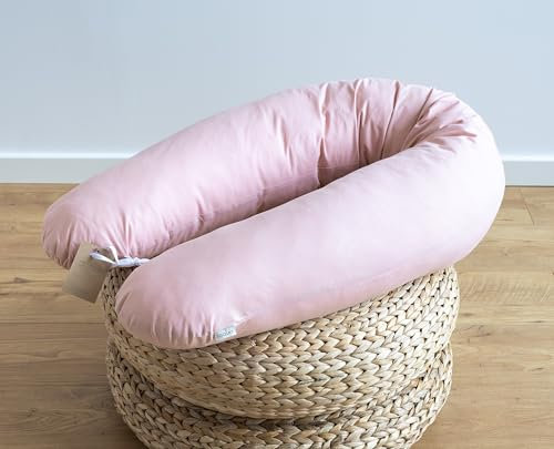 LOOLAY Schwangerschaftskissen - Stillkissen 170 cm - Seitenschläferkissen 100% Baumwolle - mit Abnehmbarem Bezug - Ergonomisches Schwanger Kissen für Schlafen (Rosa)