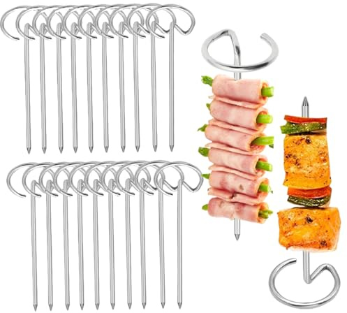 Ouliget Metal Standing Kebab Skewers,Stainless Steel Skewers Air Fryer Skewers,Reusable BBQ Accessories Vertical Skewer Sticks for Fruit Meat BBQ Kabob,18 Pieces,4Inches