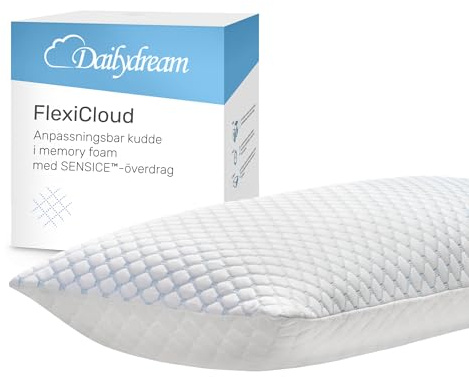 Dailydream FlexiCloud nackkudde med SENSICE, minnesskum, justerbar kuddfyllning, 80 x 40 cm, vit