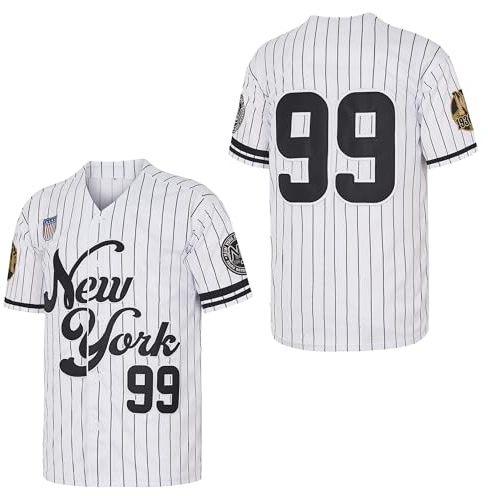 NY Jersey Men's New York 99 Baseball Jerseys Shirts Hip Hop Button Down for Party Xmas Grey, White, 3XL