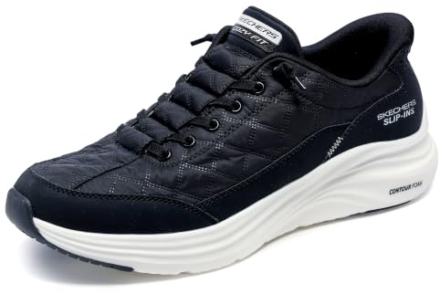 Skechers Men's Contour Foam Cozy Fit Hands Free Slip-in Sneaker,Black/White,10