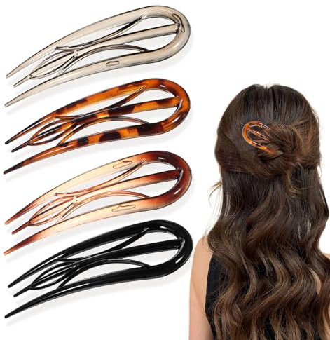 Hairpins Hair for Women Fine Thin Hair, 4 Pcs Large French Hair Pin, Plastic French Twist Pin with 3 Inner Teeth Design for Women
