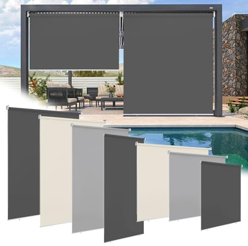 Ollewiellan Senkrechtmarkise Vertikalmarkise 180x140cm Balkonmarkise Sonnenschutz, Balkonrollo, Windschutz, Seitenrollo Beschattung, Wetterbeständig für Balkon, Terrasse, Garten, Anthrazit