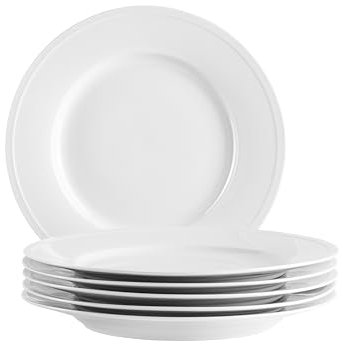 MÄSER Serie Arlona, juego de platos para 6 personas, 6 platos llanos de porcelana, atemporales, elegantes, porcelana, color blanco