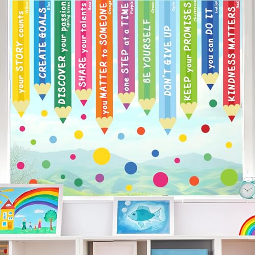 Colorful Window Decals for Kids Inspirational Double-Sided Window Sticker for Glass Windows Removable Pencils Windows Cling Anti-Collision Color Static Vinyl Decal for Nursery Classroom Playroom Decor