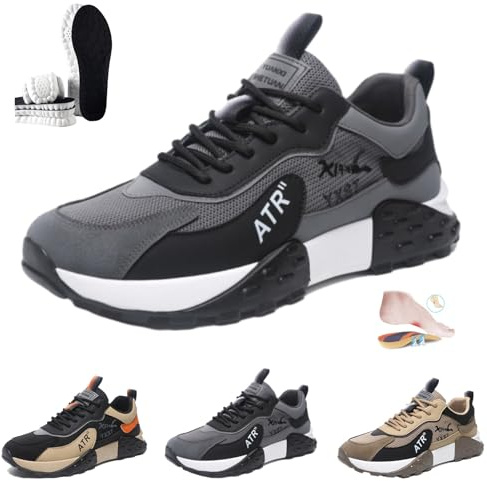 Sneaker ortopedica confortevole da uomo 2025, con piattaforma casual, con cuscino d'aria, per camminare, palestra, scarpe ortopediche antiscivolo in rete traspirante, Grigio, 43 EU