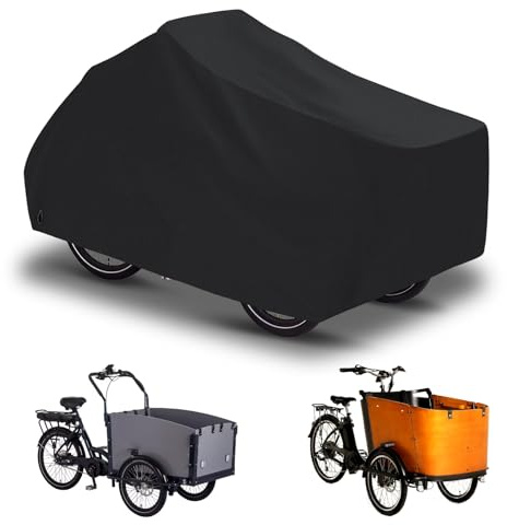 Cargo Bike Cover Waterproof 600D Oxford Fabric Welded Inner Seams Bicycle Garage for Cargo Bike Tarpaulin Tricycle Bicycle Protective Cover Two Lane