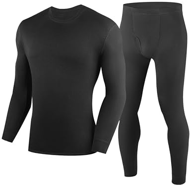 YESWEL 100% Merino Wool Base Layer Mens, Soft Thermals Underwear, Top and Bottom Set，Warm Long Johns Sets for Winter Ski (Black, 2XL)