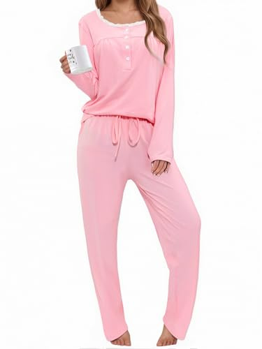 Aseniza Pyjama Femme Hiver Coton Manches Longues Ensemble Deux Pièces Confortabl Vêtements De Nuit S-XXL
