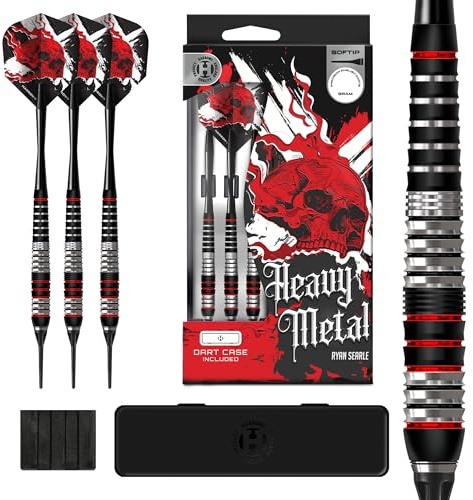 Harrows Ryan Searle Heavy Metal Edelstahl Softtip Darts Set in 18g oder 20g – inkl. Speedline Shafts, 100-Mikron Flights & Dartcase – Robuste Softtip Darts für alle Spieler (20g)