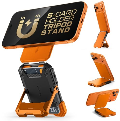 SUPCASE Magnetiskt mobilfäste med kortplånbok med RFID-Blockering, [Rymmer 5 Kort] [Justerbar Hållare] för iPhone 17/16/15/14/13/12-serien (Orange)