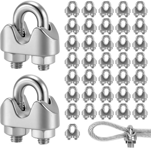 ZEONHAK 40 abrazaderas de clip para cuerda de alambre, perno en U de acero inoxidable 304, 3 mm M3 para aparejos y cables de tensión