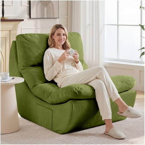 NOFFA Boneless Chair, Bean Bag Sofa,Leisure Chair,Memory Foam Couch,Reading Chairs, Lazy Sofa, Reclining Couch for Living Room & Bedroom, No Assembly Required,Green
