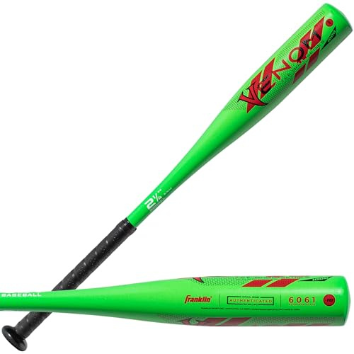 Franklin Sports Tball en métal + Batte de Baseball pour Enfants – Batte de Baseball Venom Youth en Aluminium certifié pour garçons et Filles – 63,5 cm – 425,2 g – Drop -10 – Vert