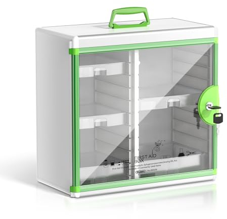 Glosen Lockable Medicine Cabinet with 5 Removable Trays, Wall Mounted & Portable Locking Medicine Cabinet Organizer with Key Lock for Home, Bathroom, Office - Aluminum Alloy Frame(13.6x13.4x6.5Inch)