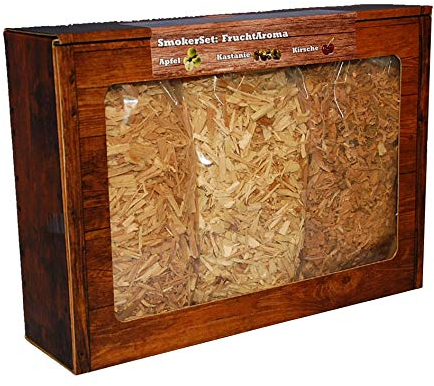 Landree Smoker-Set Fruchtaroma Räucherschnitzel 3X je 2 Liter (Apfel, Kastanie, Kirsche)