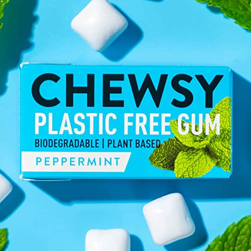 Chewsy Menthe Poivrée | Gomme à mâcher naturelle et sans plastique | Sans sucre et sans aspartame | 100% xylitol, protège les dents | Végétalienne 15 g (Lot de 12, 120 unités)