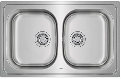 TEKA Fregadero Encastrado 2 Cubetas 80 cm Acero Inoxidable, Profundidad 170 mm, Desagüe Manual con Canasta y Sifón, Universe 80 T-XP 2C