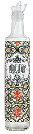 Baroni Home Huilier en Verre Made in Italy avec Dessins, Huilier de Table avec Bouchon Anti-Goutte pour Conserver Huile ou Vinaigre, Motif Cefalù, Capacité 500 ml