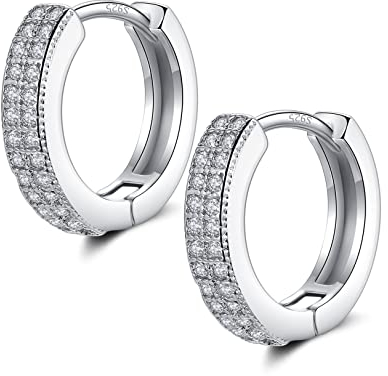 Kleine Silber Creolen Ohrringe für Damen Herren | 925 Sterling Silber Post Doppel-Reihe 5A Zirkonia Huggie Creolen Knorpel Helix Ohrringe, Piercings Schmuck (10mm)