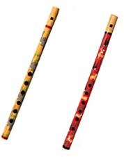 Decorative Traditional Handmade Wooden Bamboo Flute Basuri Indian Musical Instrument for gifting and Decoration (Elephant and Deer- Set of 2)
