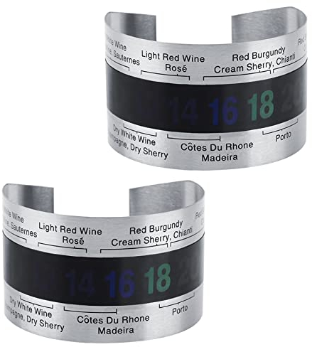 Sensore di temperatura a braccialetto per vini da 2 pezzi, termometro LCD per birra, vini rossi, bottiglia di latte, termometro per vino in acciaio inossidabile per cantine, birra fatta in casa, strum