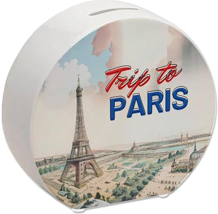 Trip to Paris Spardose mit Eiffelturm im Retro Style Paris Weltausstellung Stadt der Liebe Lichterstadt Sparbüchse Geldbüchse Sparschwein Reise Urlaub Sehenswürdigkeiten