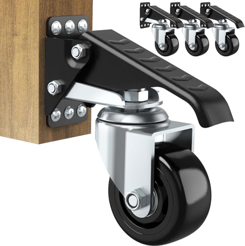 SOLEJAZZ Ruedas para banco de trabajo, 420 kg, ruedas retráctiles de 3 pulgadas, ruedas de carga pesada retráctiles para bancos de trabajo, ruedas de montaje lateral, todas las ruedas de mesa de