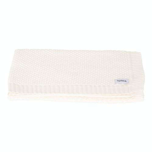 FlyIdeas Coperta per Neonato e Bambino 100% Cotone Pettinato Cert. | Copertina Lavorata a Maglia Morbida Traspirante - Ideale per Passeggino, Culla o Carrozzina Regalo Originale 90x70 cm Bianco