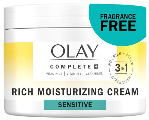 Olay Face Moisturizer, Complete+ Rich Moisturizing Cream - Fragrance-Free, Gentle for Dry & Sensitive Skin, 3-in-1 Hydrating to Strengthen, Nourish, Renew - Niacinamide, Vitamin E, & Ceramides, 8.5 oz