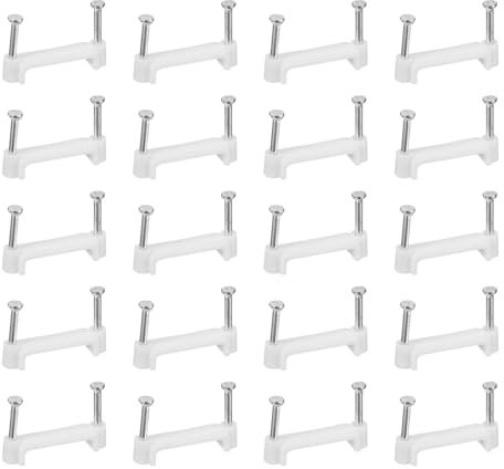 sourcing map Attaches-Câbles avec Clou en Acier, 50 Pièces de Clips de Câble en Plastique de 24 mm/0,94, Clips de Câble Ethernet à Clou pour la Gestion Des Fils et Câbles à Domicile, Blanc