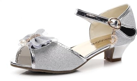 Naihoow Girls Princess Shoes High Heels Sandals Girls Party Shoes Silver Size 2.5 UK