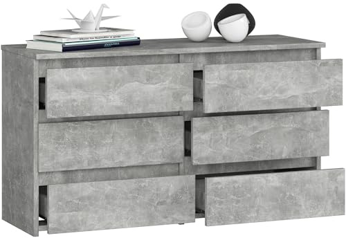 BDW - Cassettiera con 6 Cassetti - 100cm di Larghezza, 57cm di Altezza - Mobile, Credenza, Multiuso, Scarpiera, Classificatore - Soggiorno, Camera da Letto, Corridoio - cemento