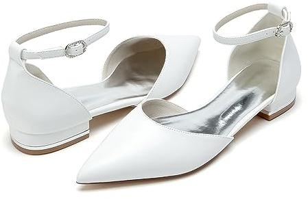Décolleté da Donna Tacchi Bassi Pelle PU Scarpe da Festa di Nozze per Sposa,Bianca,41 EU
