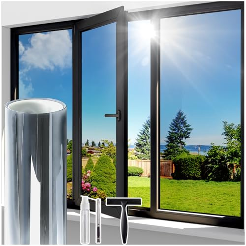 Windimiley fönsterfilm solskydd värmeskydd UV-skydd: reflekterande självhäftande spegelfolie värmeskydd insynsskydd mot värme och sol badrum silver-silver 90 x 200 cm