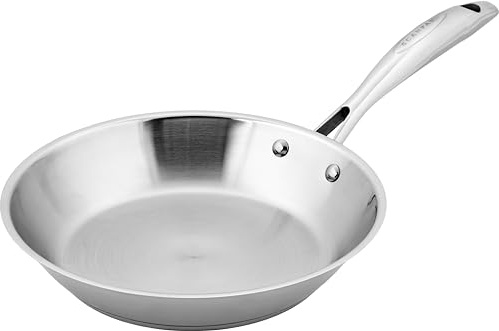 SCANPAN STS Edelstahl-Pfanne 24 cm | Multifunktionale Pfanne Induction mit Aluminiumkern, Schräge Seiten | Bratpfanne für alle Herdarten | Ofenfest