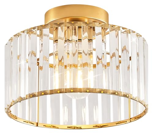 Qamra Gold Kristall Deckenleuchte Moderne Runder Hängend Deckenlampe für Wohnzimmer Flur Schlafzimmer Küche 27CM