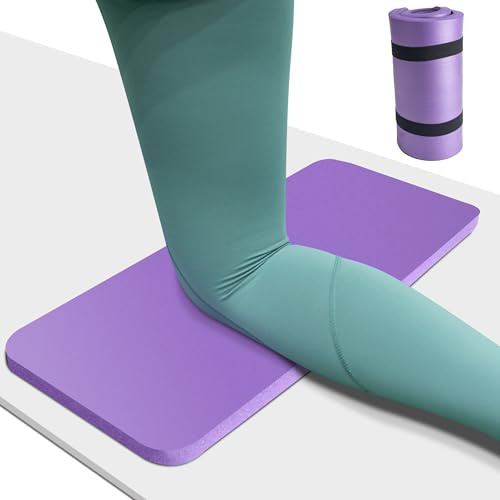 Yoga Knee Pad Cushion 0.8inch (20mm) Thick Yoga Mat with Carrier Strap Mats for Pain Free Knees, Elbows and Back, Workout Mats for Home Gym, Pilates, Planks, Ab Rollers (Purple, 24x10x0.8)