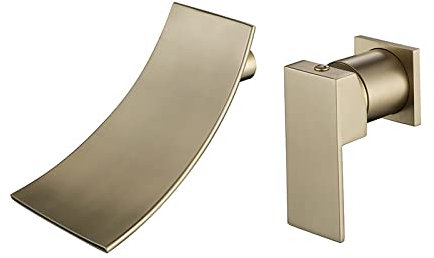 JYMALISA Robinetterie de lavabo Murale Robinet Cascade encastré Robinet Mural Lavabo Robinet encastré encastré Doré Chaud et Froid Doré brossé