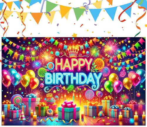 AUNGCSHE Geburtstagsbanner, Happy Birthday Banner, Geburtstagsdeko Kindergeburtstag Deko Bunt, Geburtstag Foto Hintergrund Poster für Geburtstagsfeier Dekoration (A)