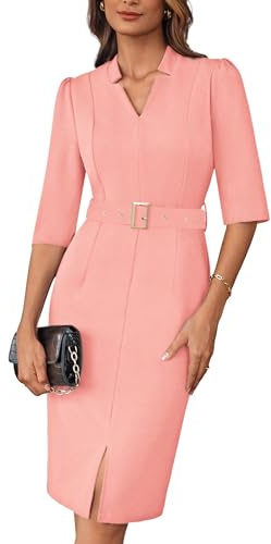 GRACE KARIN Women's Formal Wrap Dress with Belt Party Cocktail 3/4 Sleeves Bodycon Dresses Pink XL