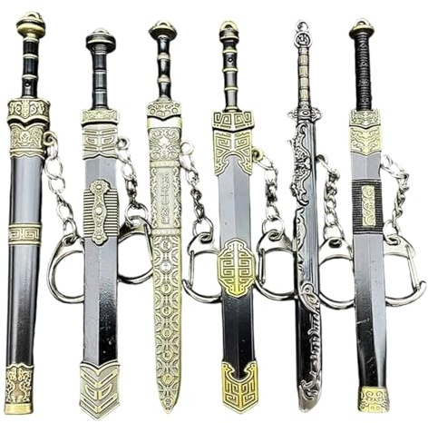 6Pcs Sword Keychains 4.7 Alloy Ancient Chinese Mini Sword with Box Old Key Chain Bag Decoration for Men Women Cool Keychains Chinese Bag Decoration Mini