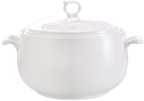 CAKEEYUM Soup Tureen 3000ml Round Ceramic Serving Bowls with Lids Heat-Resistant Soup Bowls with Handles Microwave Safe for Restaurant Home Kitchen Tureen, Ceramic Bowl with Lid, with Handl