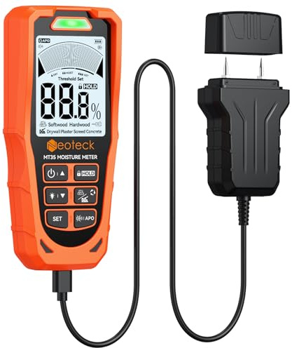 Neoteck 2 in 1 Moisture Meter 19mm Inductive Depth Wood Moisture Meter with ±2% Accuracy Rechargeable Pinless Moisture Meter for Soft/Hard Wood Drywall Plaster Screed Concrete