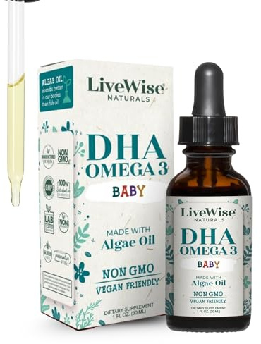 LiveWise Naturals DHA Omega 3 Drops for Kids - Vegan Liquid Omega 3 for Infants, Toddlers & Children - Essential DHA Supplement for Baby Brain, Eye & Immune Health