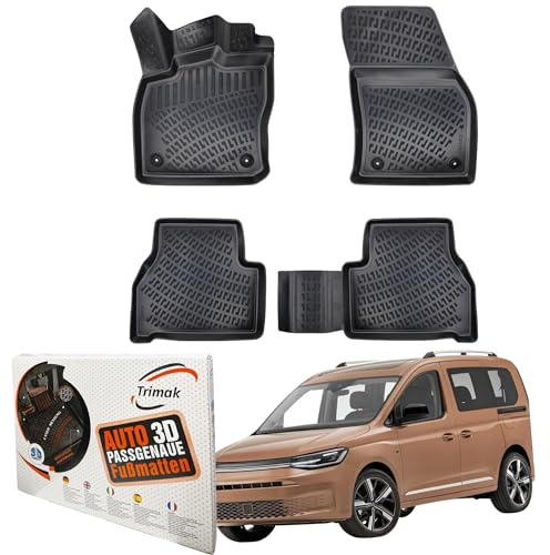 Trimak Passgenau 3D Fussmatten Auto Kompatibel mit Volkswagen Caddy 5 Gen ab 2021 Auto Zubehör 1. und 2. Reihe Gummimatten Autos TPE Allwetter Geruchlos rutschfest Vorne & Hinten Schwarz